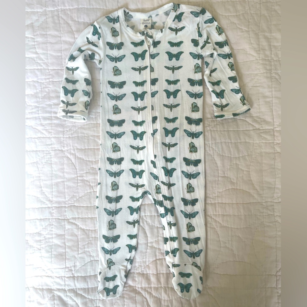 Kate Quinn Turquoise Moth zipper footie
